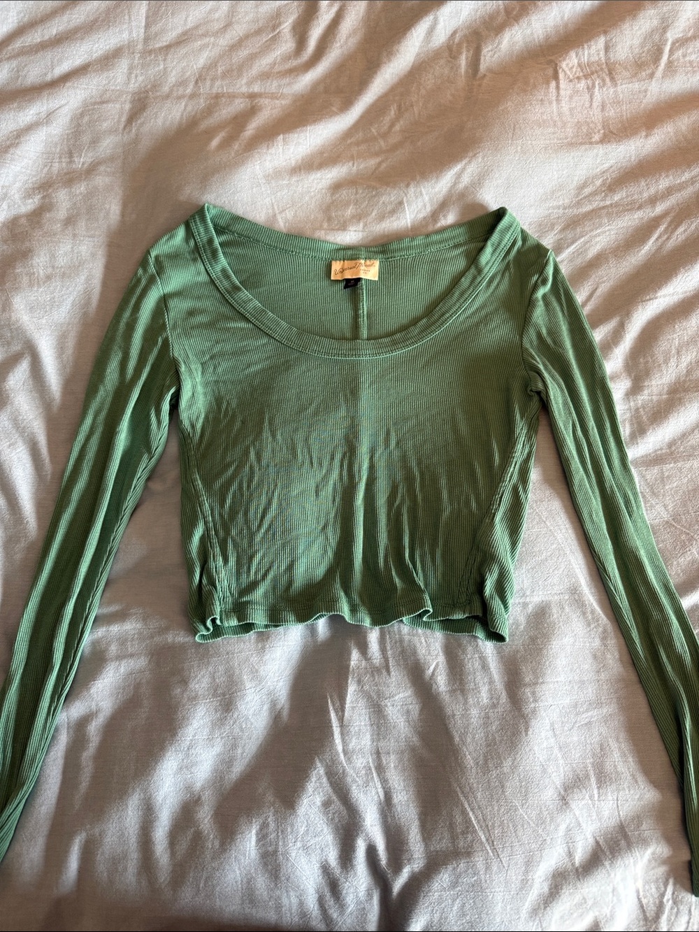 Universal Thread Sage Green Long-Sleeve Scoop-Neck Crop Top